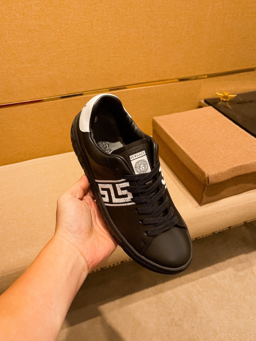 Versace Greca Leather Sneakers Black/White