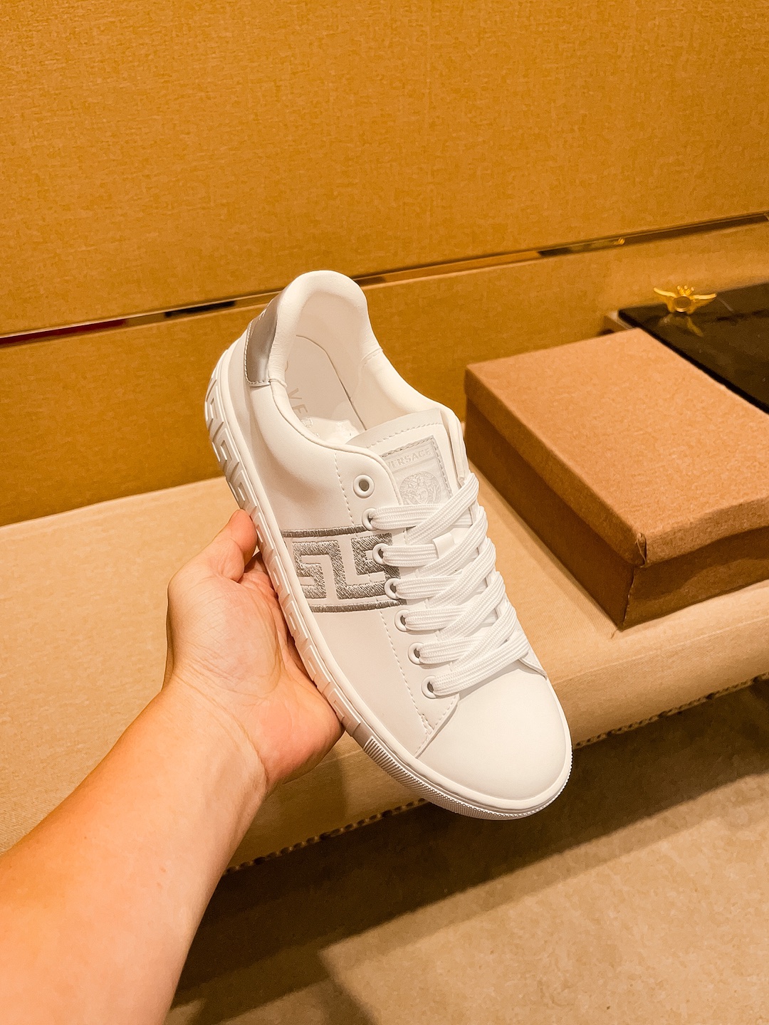 Versace Leather Low-Top Sneakers White/Silver
