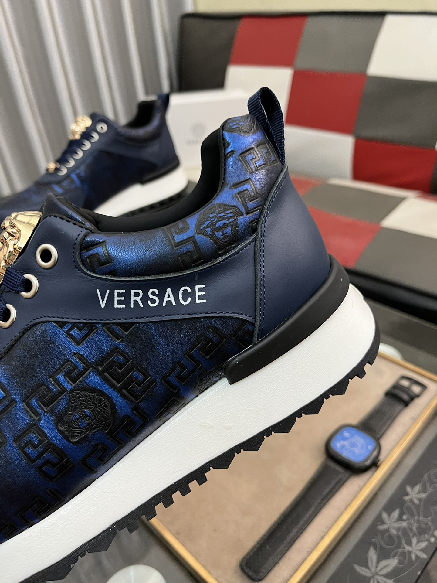 Versace Medusa Leather Sneakers Navy