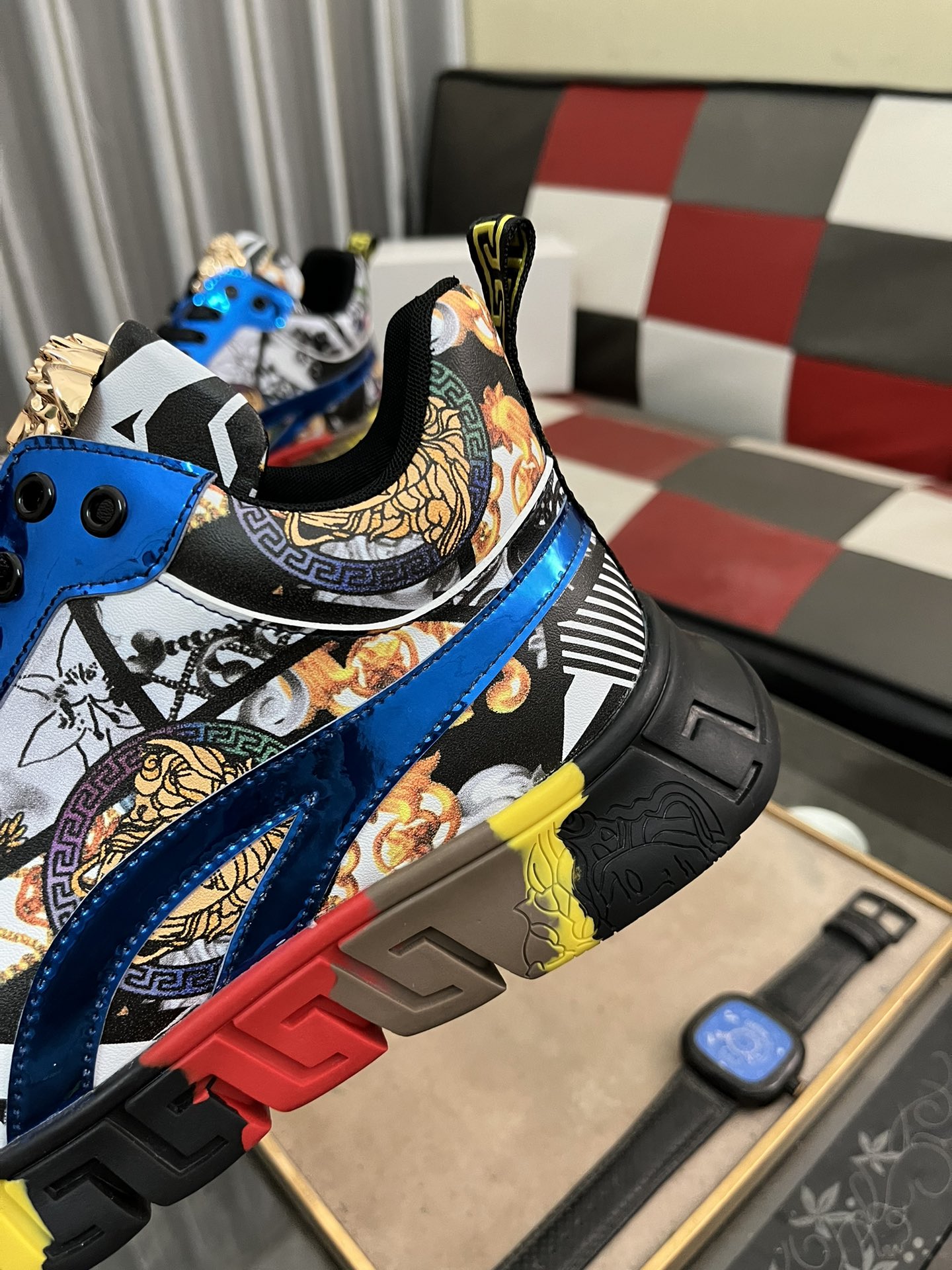Versace Baroque Leather Sneakers Multi-Color