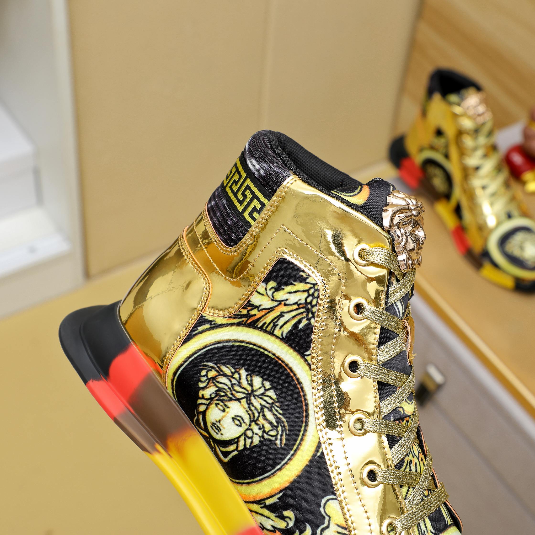 Versace Medusa High-Top Sneakers Gold