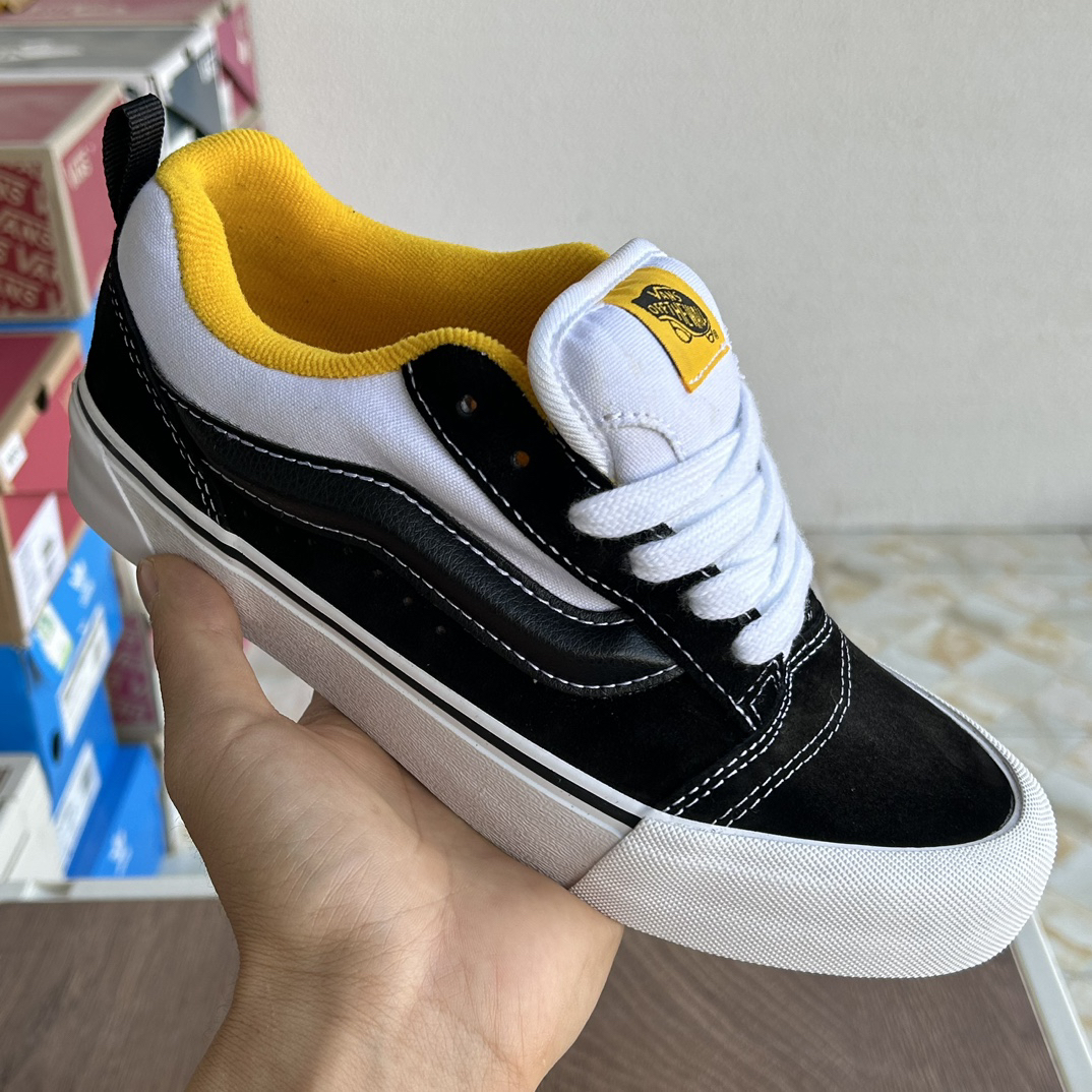 Vans Knu Skool Low-Top Skate Sneakers Black/White/Yellow