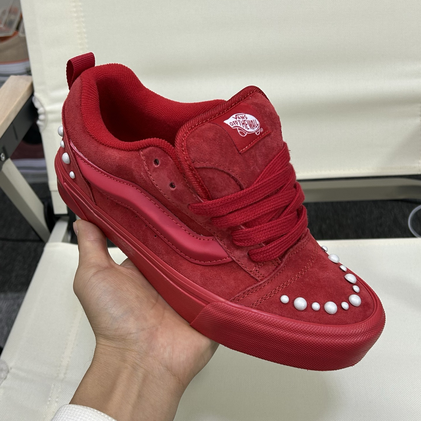 Vans Knu Skool Pearl Stud Low-Top Sneakers Red