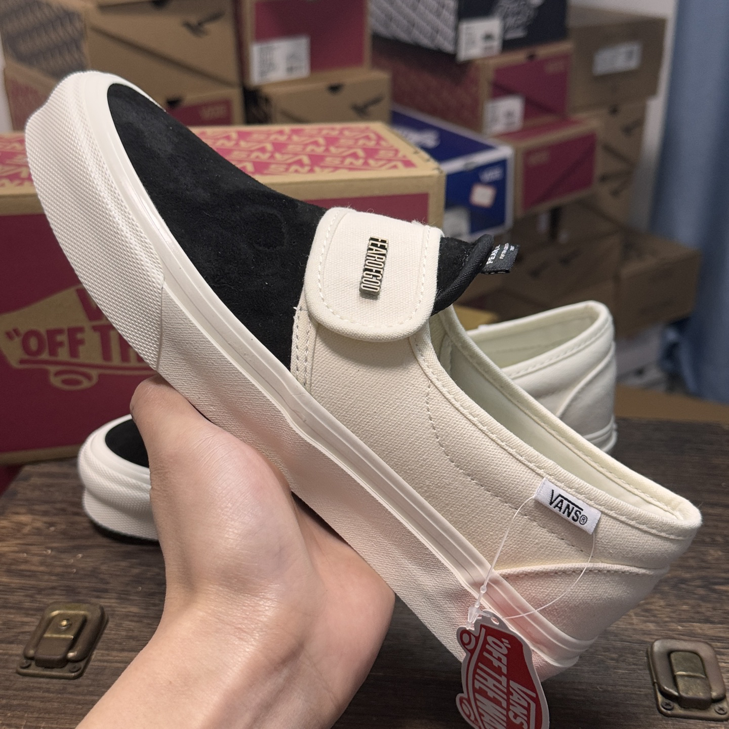 Vans Slip-On x Fear of God Suede Strap Sneakers Black/White