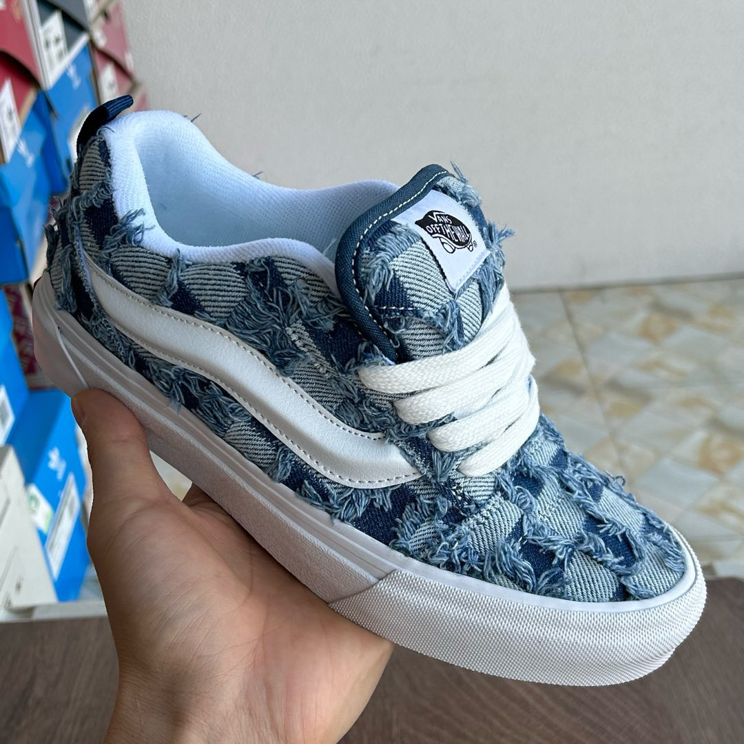 Vans Knu Skool Denim Patchwork Skate Shoes Blue