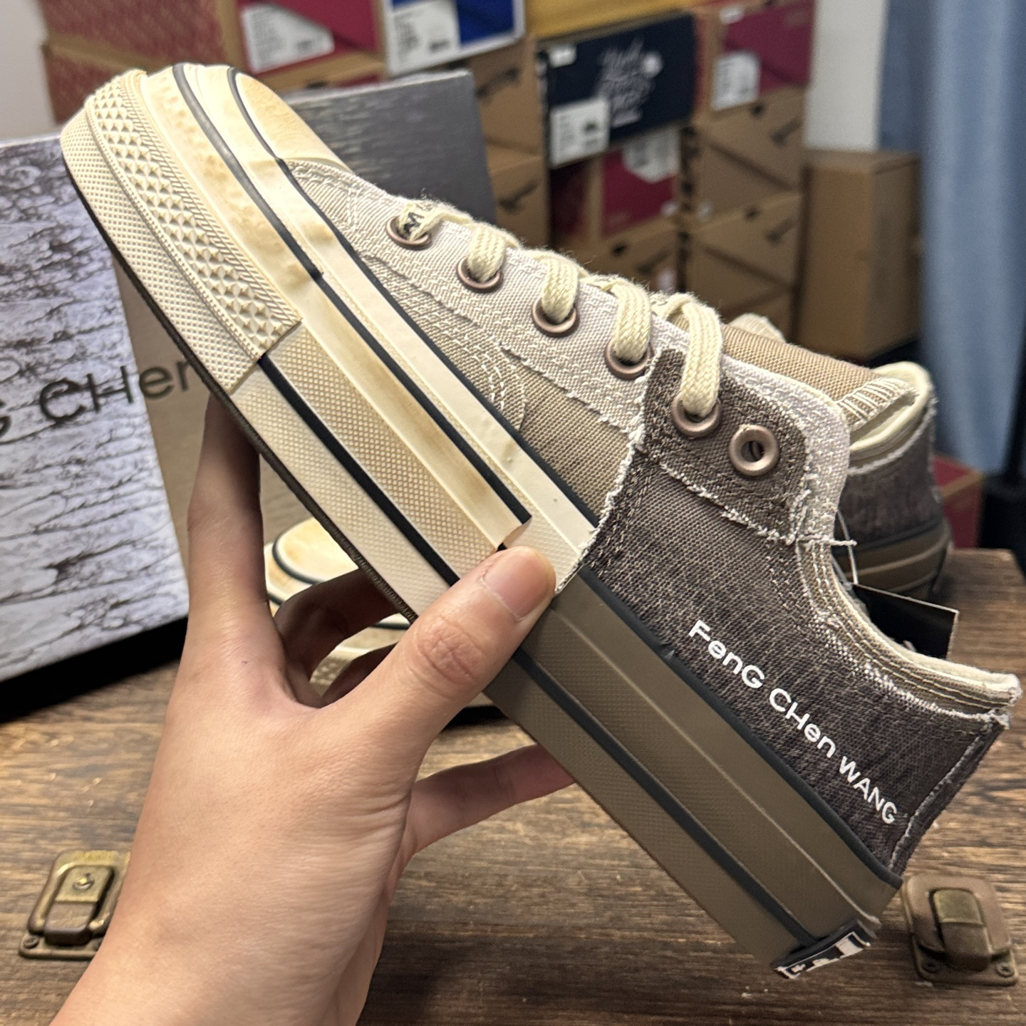 Converse x Feng Chen Wang Deconstructed Canvas Sneakers Brown