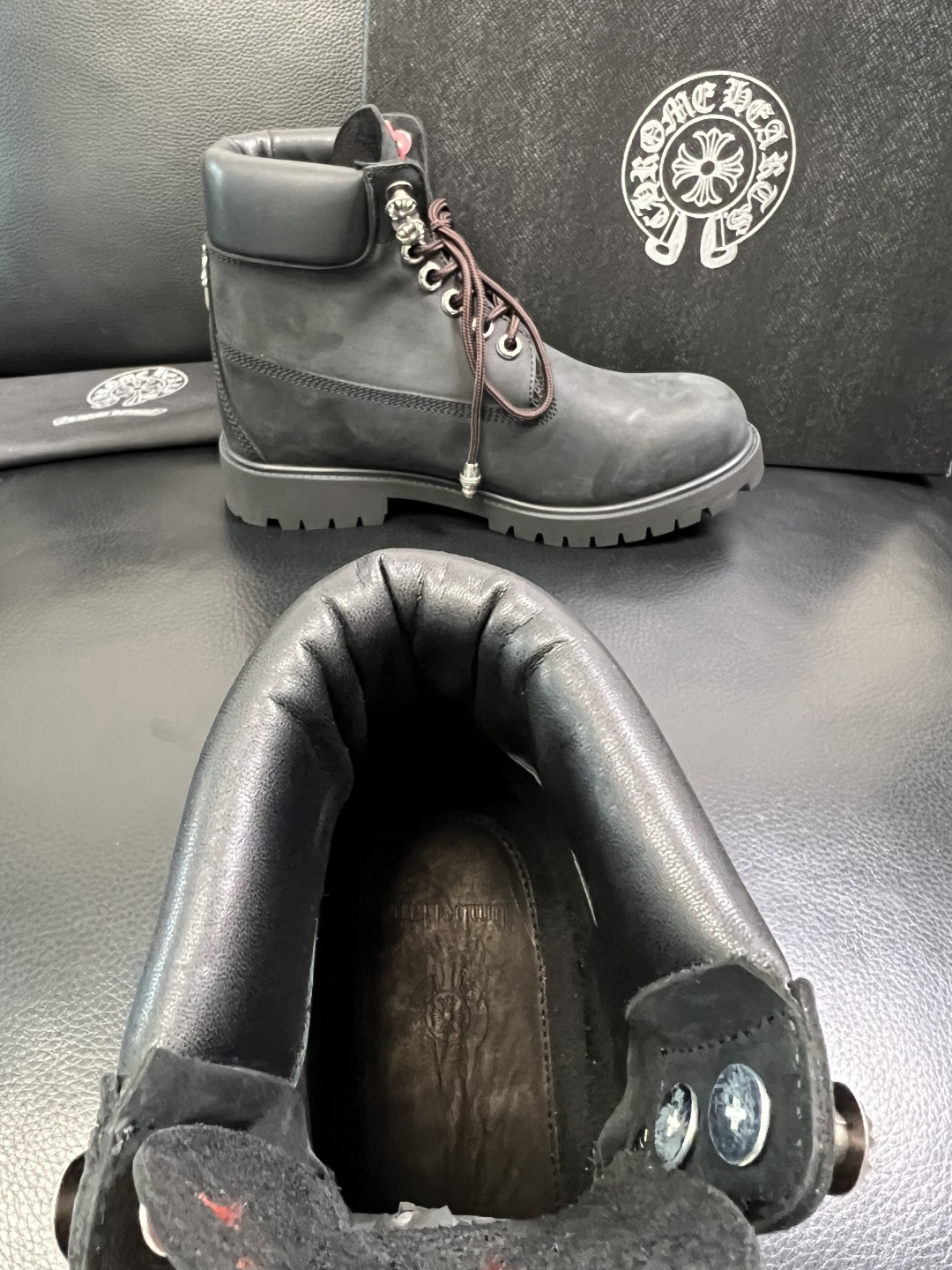 Chrome Heart Cross Patch Leather Boots Black/Red