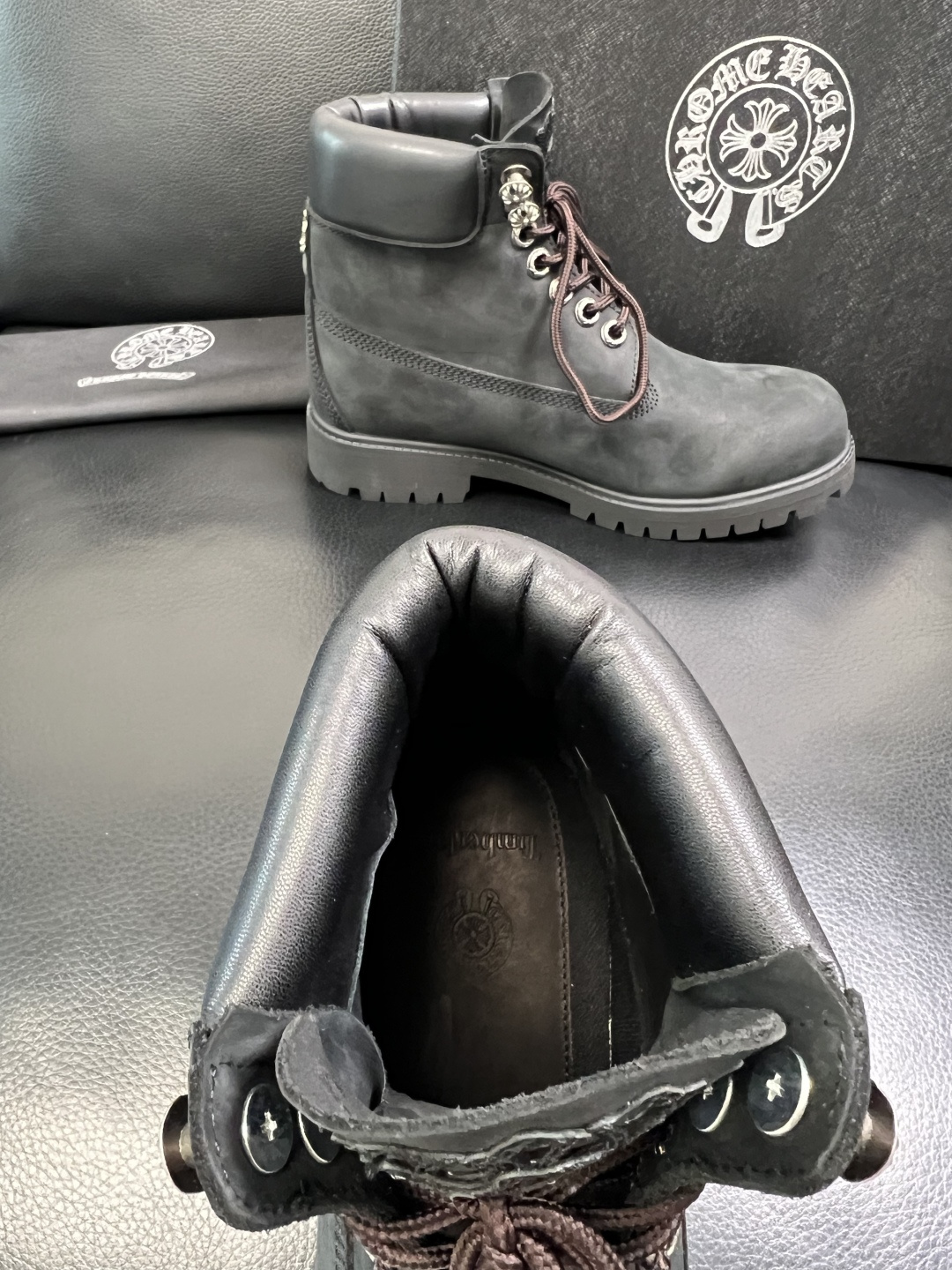 Chrome Heart Cross Patch Leather Boots Black