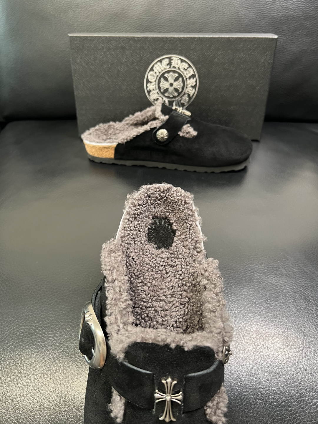 Chrome Heart Shearling Clogs Black