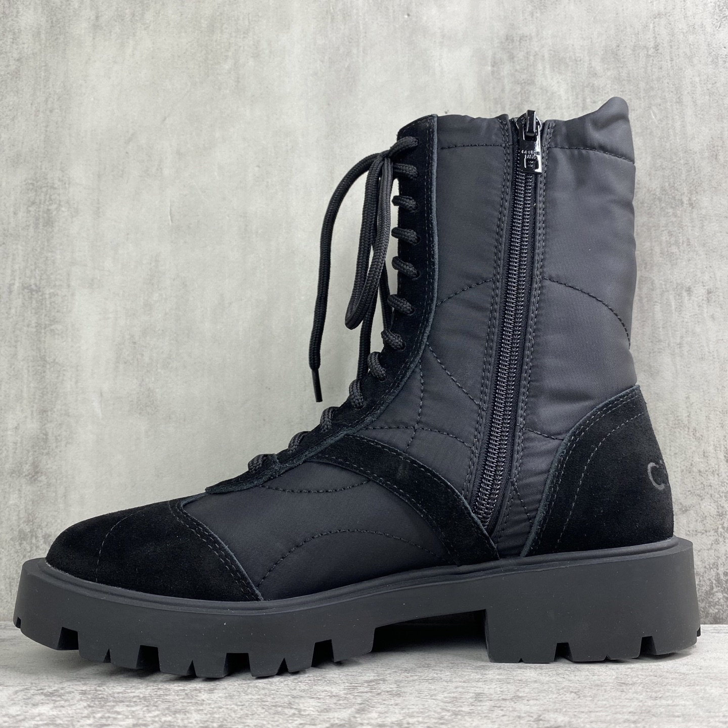 Celine Triomphe Lace-Up Boots Black