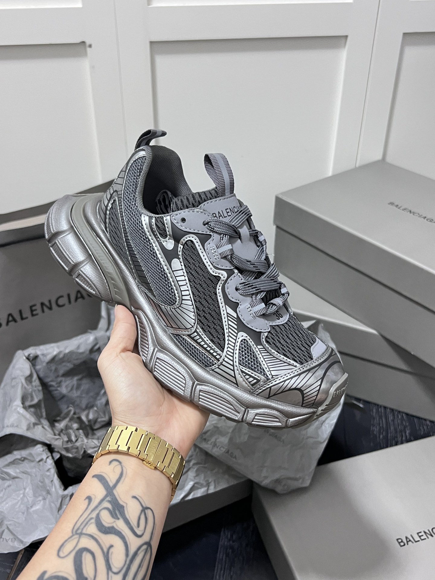 Balenciaga Chunky Dad Sneakers Silver