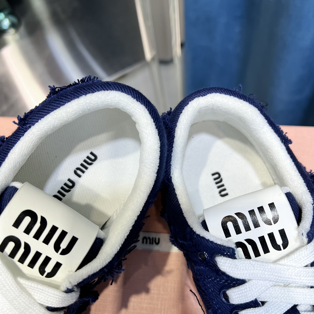 Miu Miu Distressed Canvas Sneakers Navy