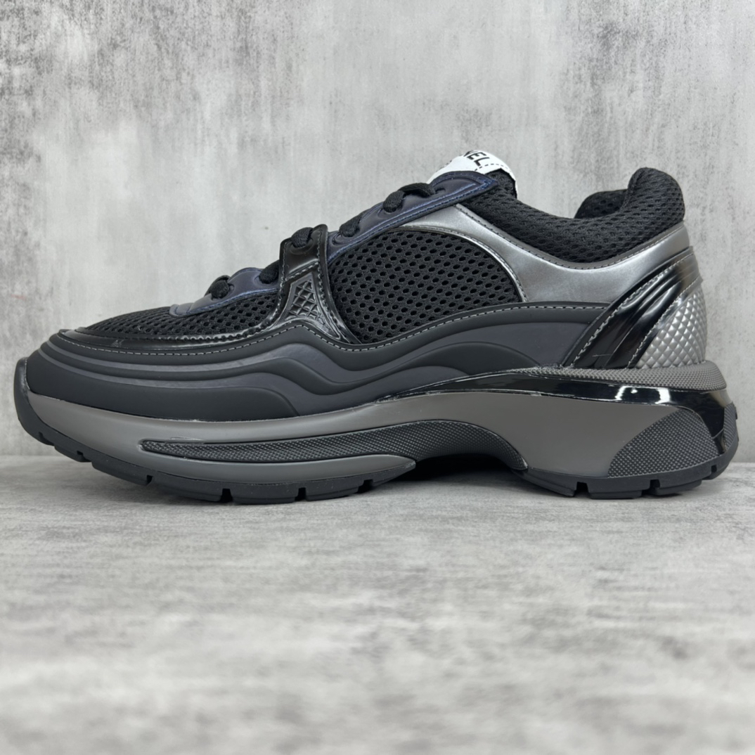 Chanel Mesh Leather Sneakers Black