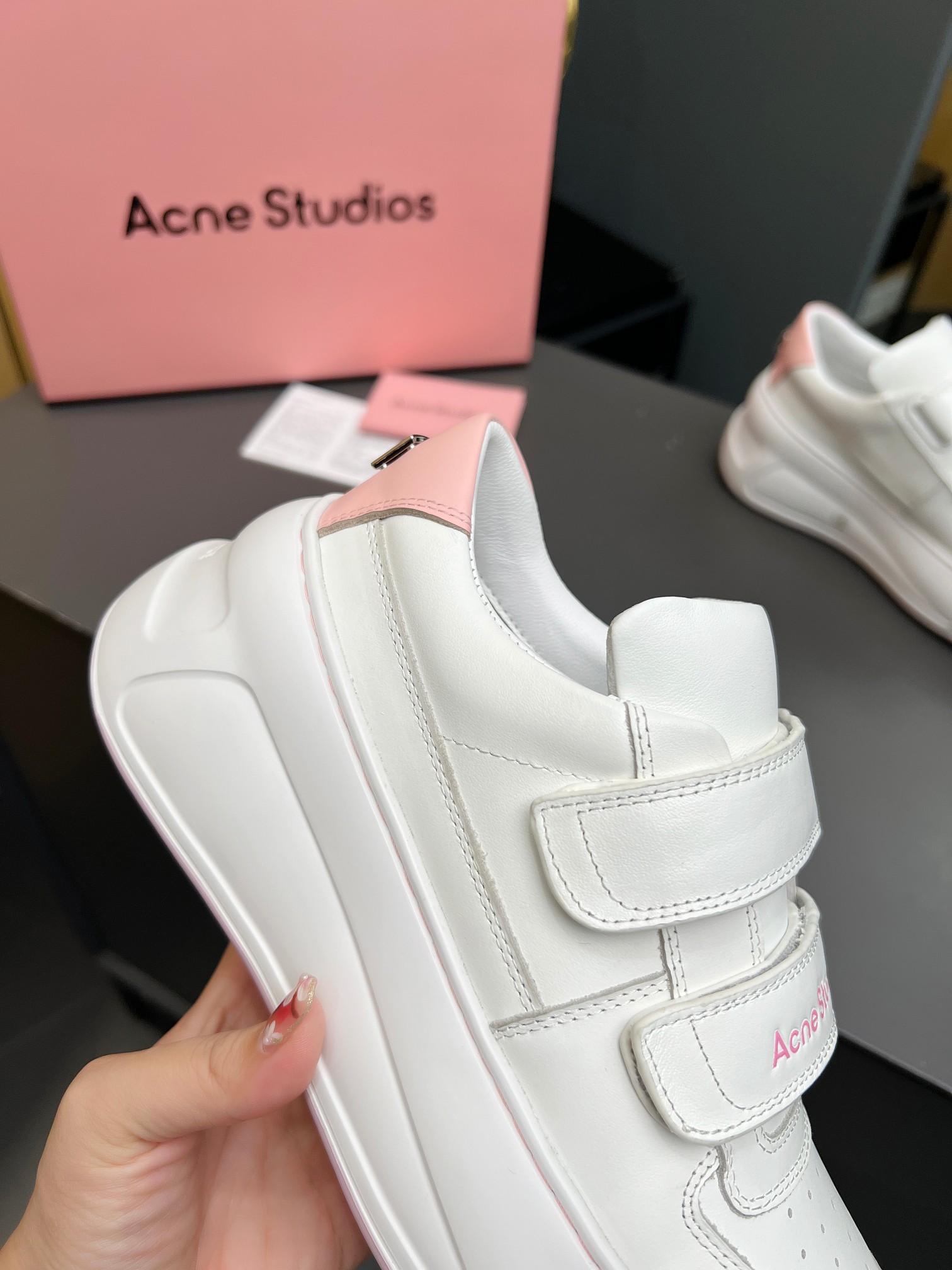 Acne Studios Velcro Platform Sneakers White Pink