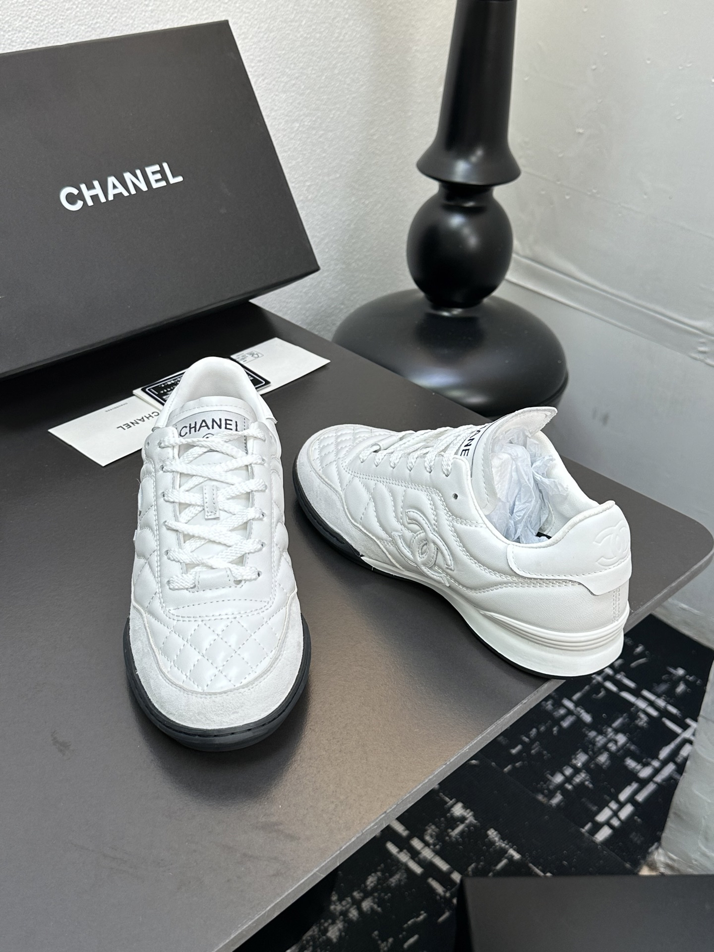 Chanel Quilted Lambskin Sneakers White
