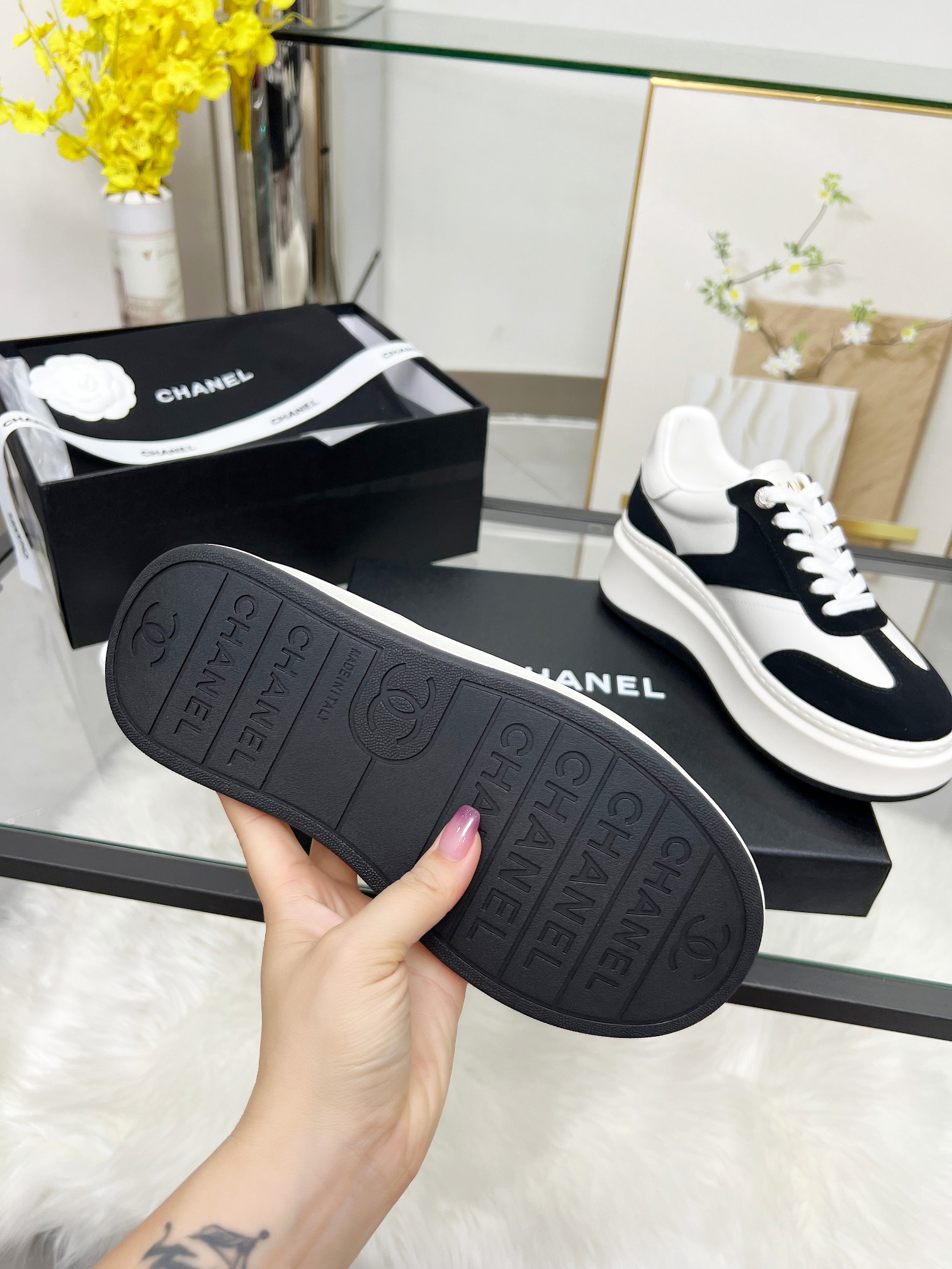 Chanel 25C Platform Sneakers Black/White