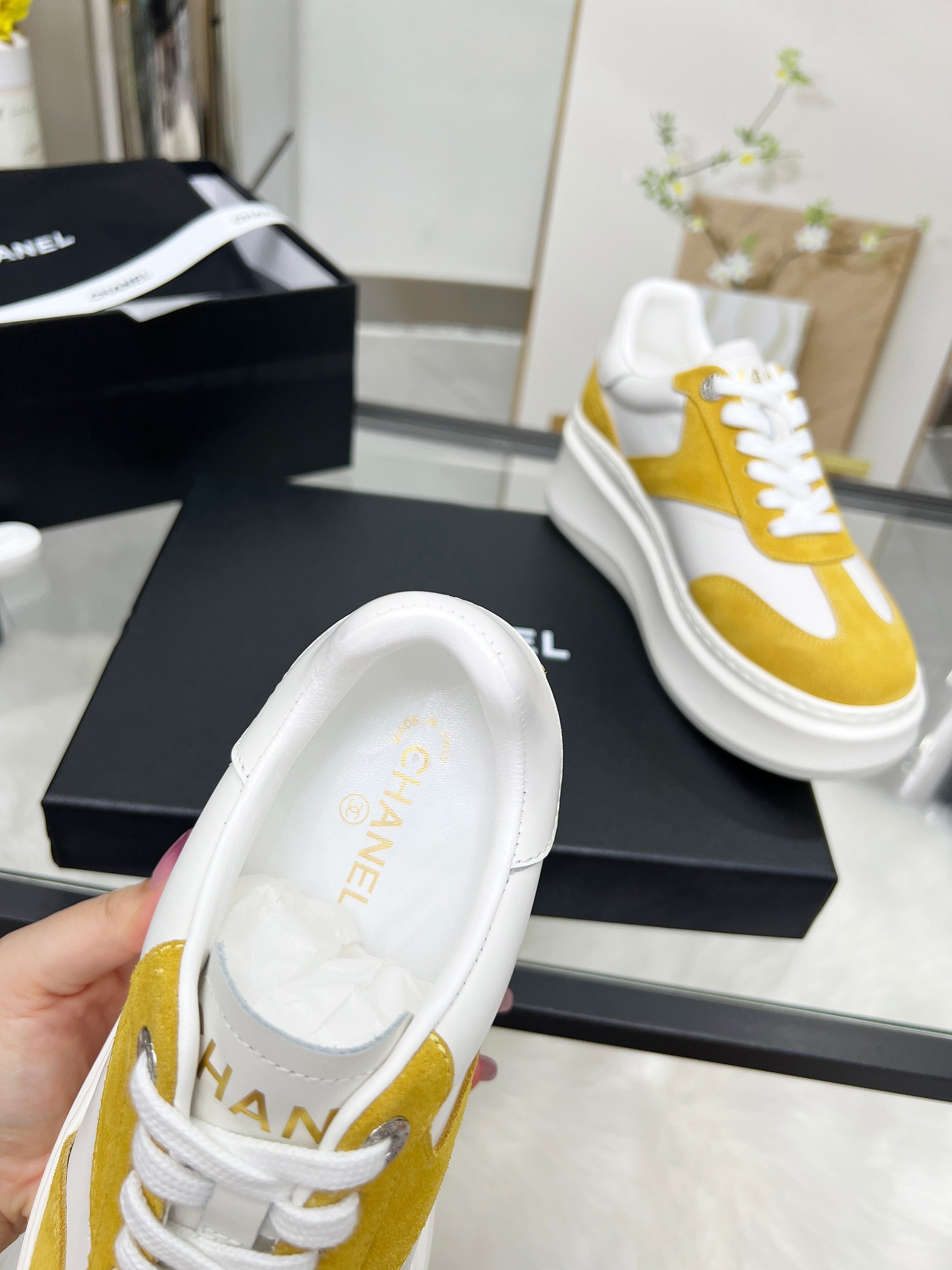 Chanel 25C Platform Sneakers White/Yellow