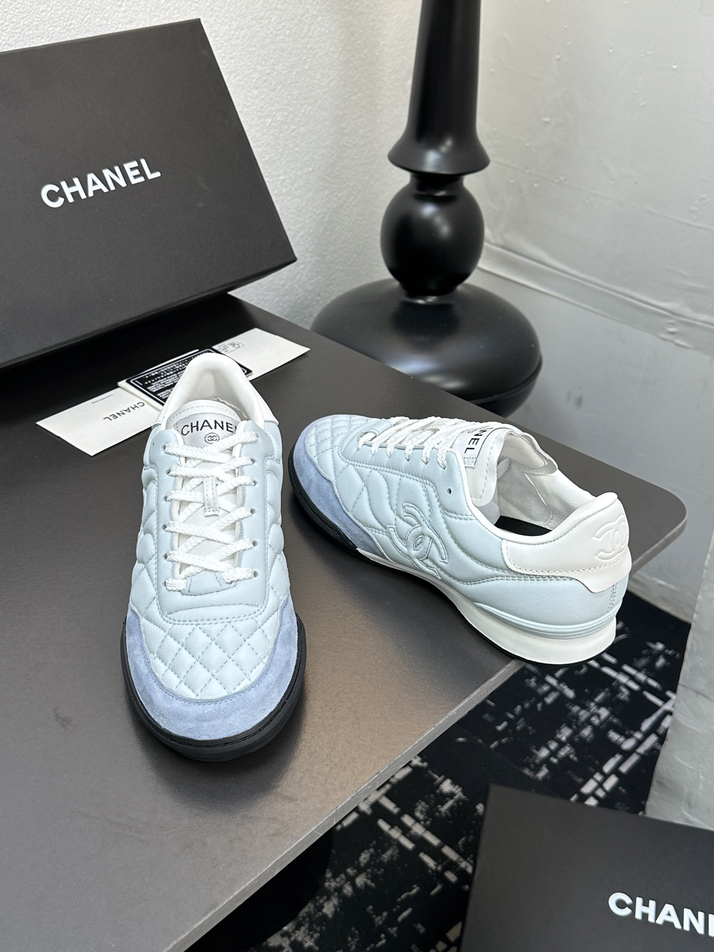 Chanel Quilted Leather Sneaker Light Blue