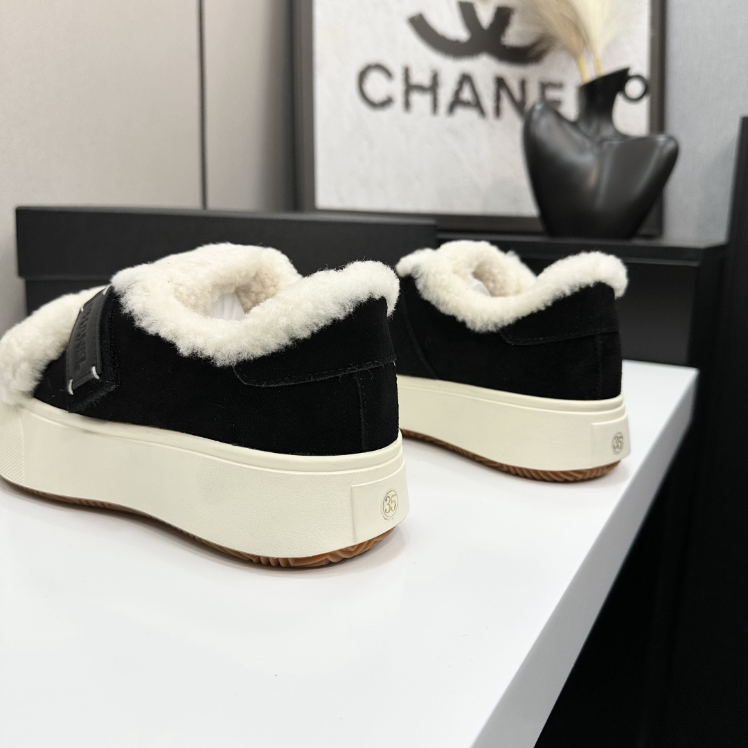 Chanel Panda Shearling Sneakers Black White