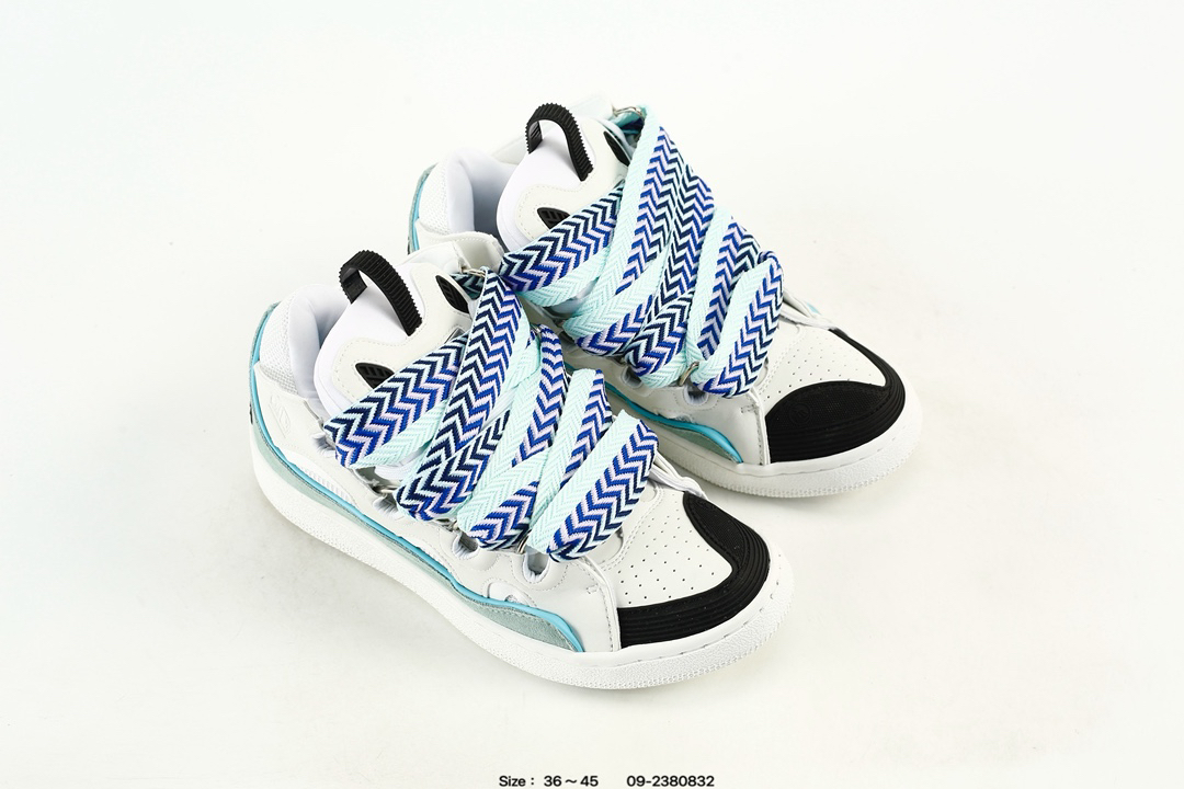 Lanvin Leather Curb Sneakers White Teal