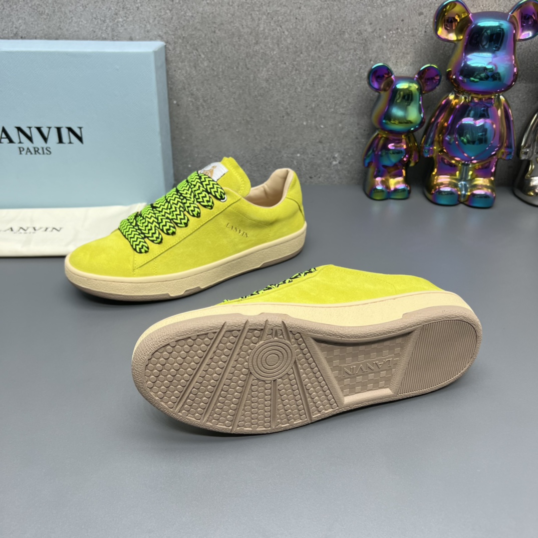 Lanvin Suede Lace-Up Sneakers Neon Yellow