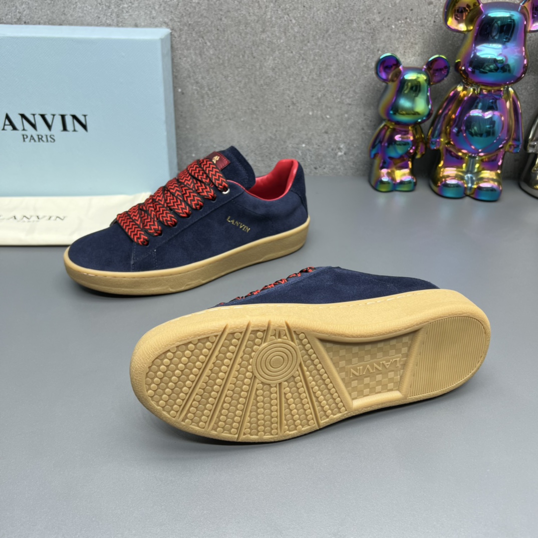 Lanvin Suede Low-Top Sneakers Navy