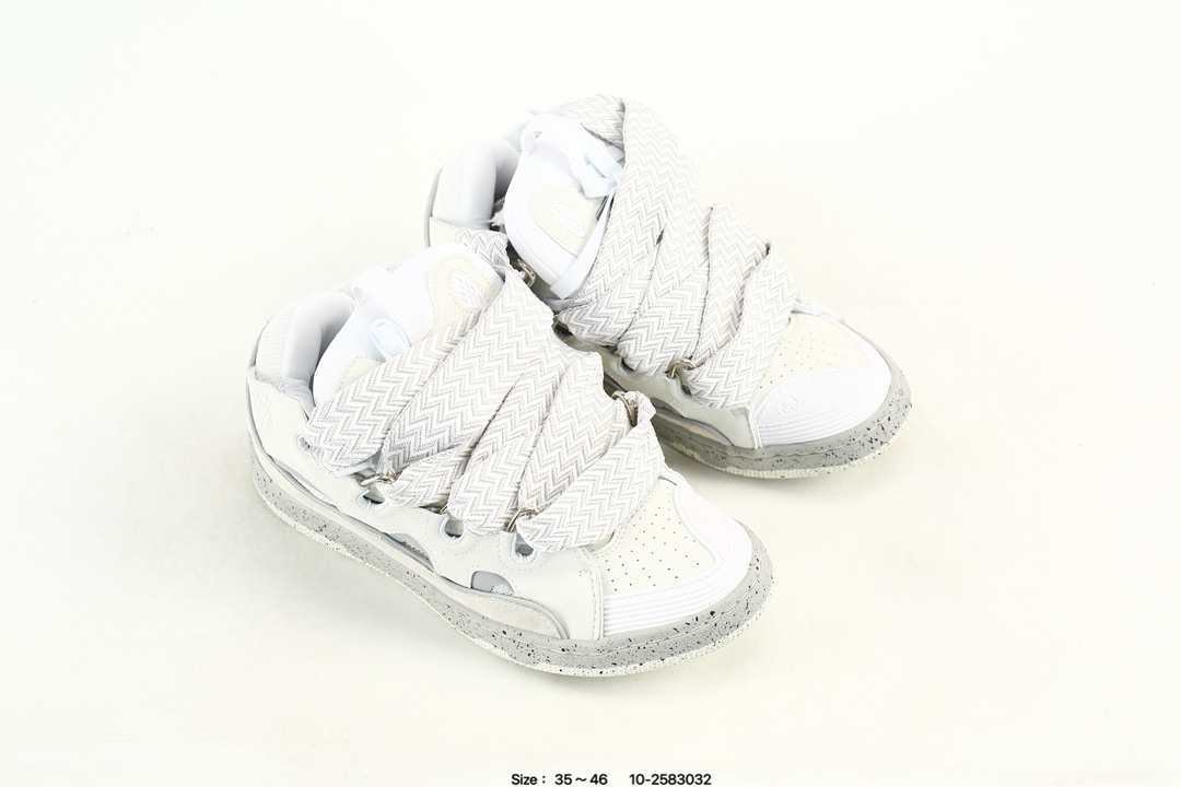 Lanvin Leather Curb Sneakers White/Grey
