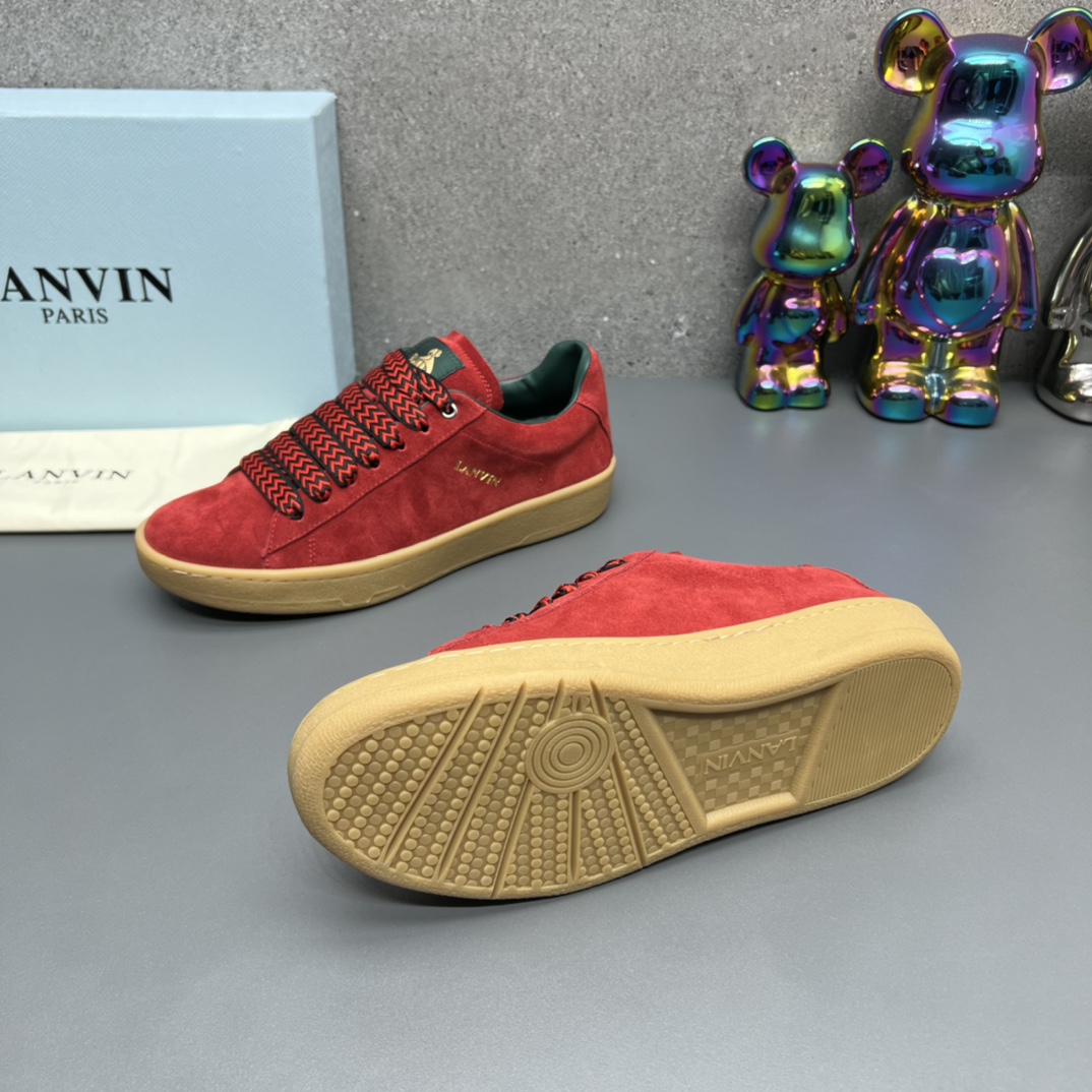 Lanvin Suede Lace-Up Sneakers Red