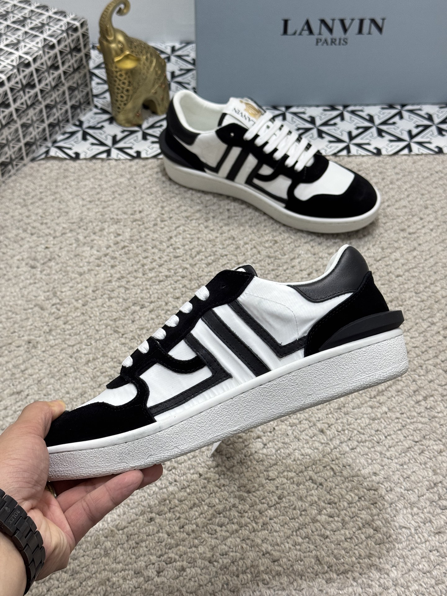 Lanvin Lace-Up Retro Sneakers Black/White