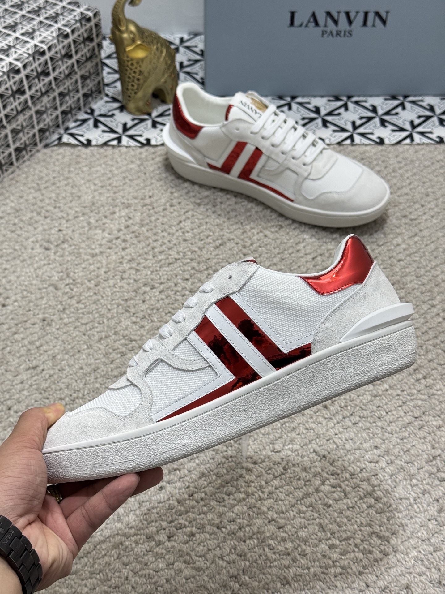 Lanvin Suede Panel Sneakers Red