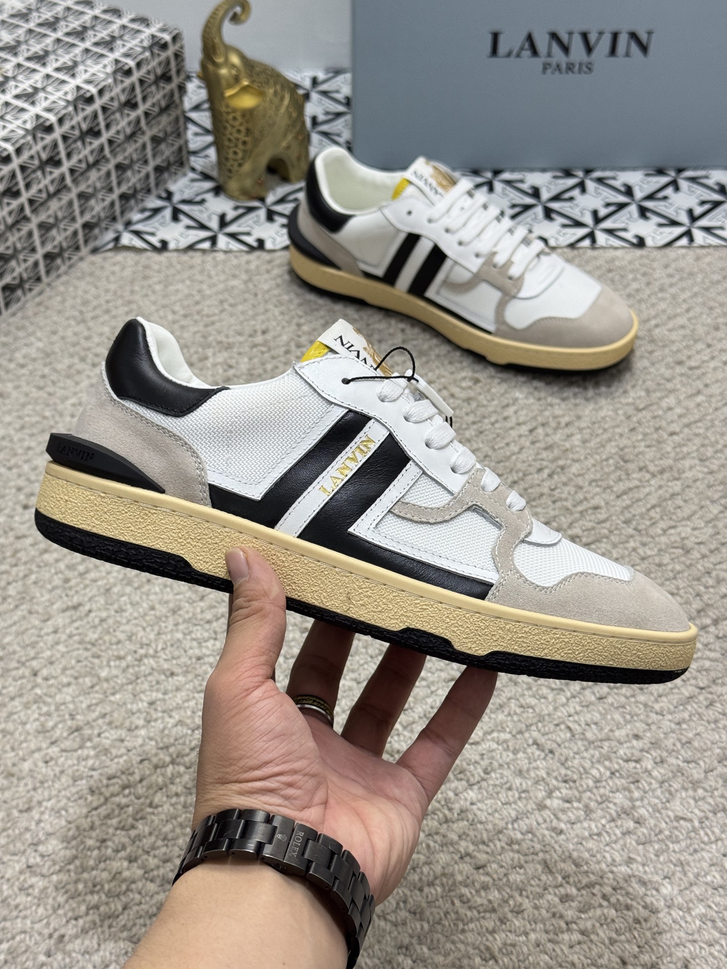 Lanvin Paris Retro Lace-Up Sneakers White/Black