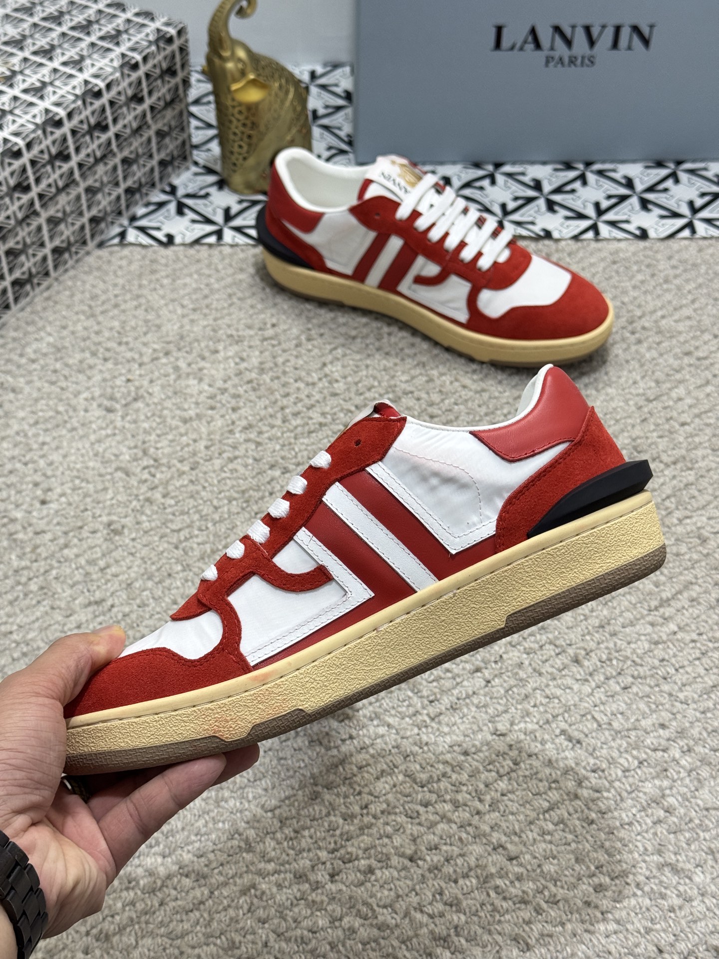 Lanvin Lace-Up Retro Sneakers Red/White