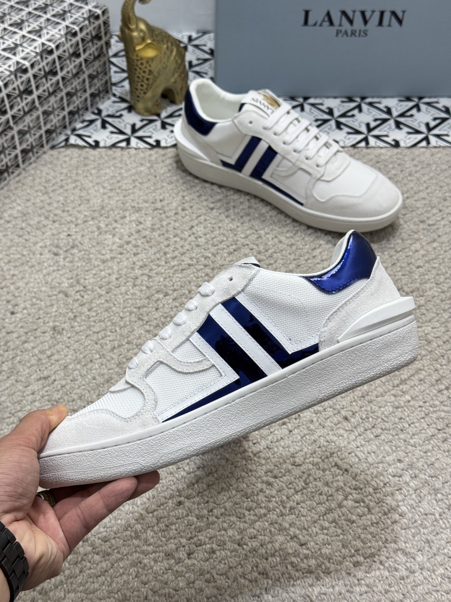 Lanvin Lace-Up Retro Sneakers White Navy