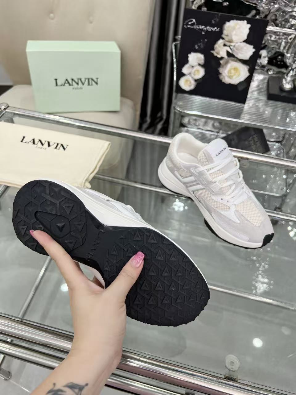 Lanvin Clay Mesh Runner Sneakers White