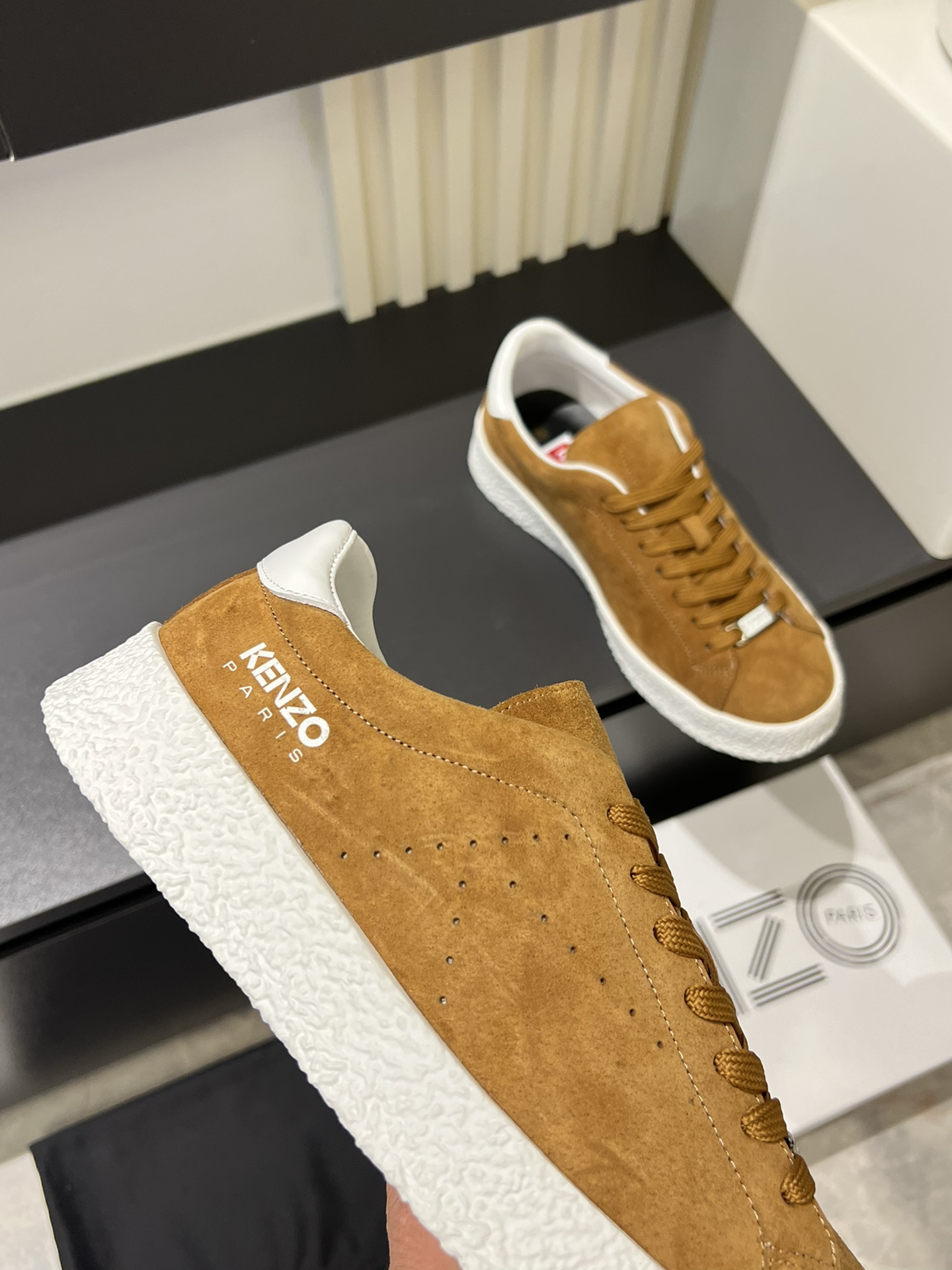 Kenzo Paris Suede Low-Top Sneakers Tan