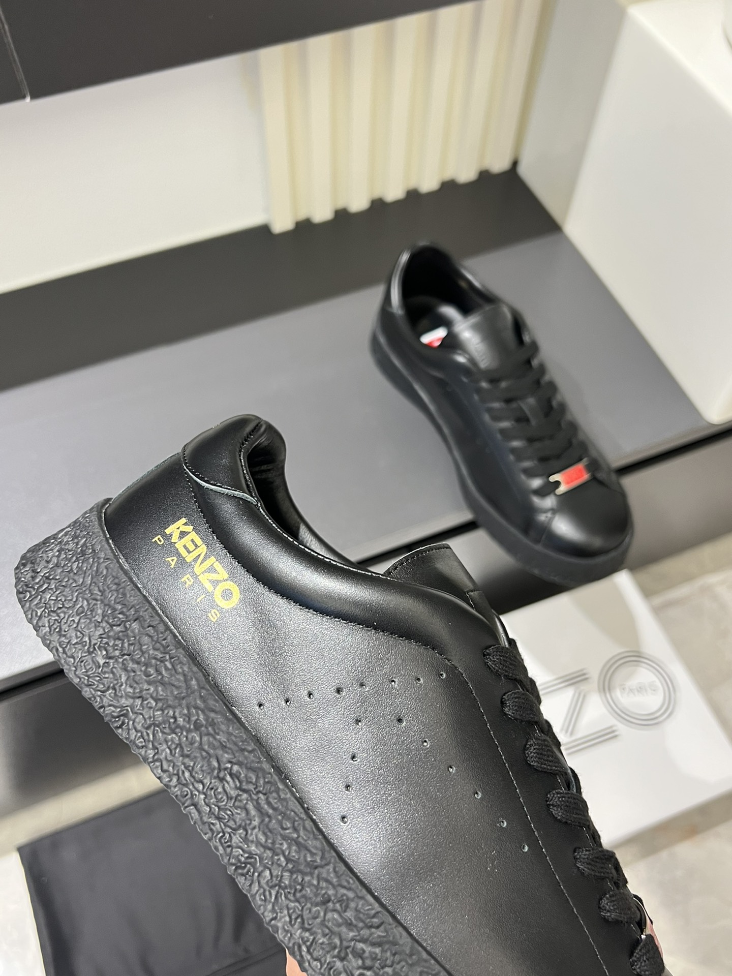 Kenzo Paris Laser Perforated Leather Sneakers Black