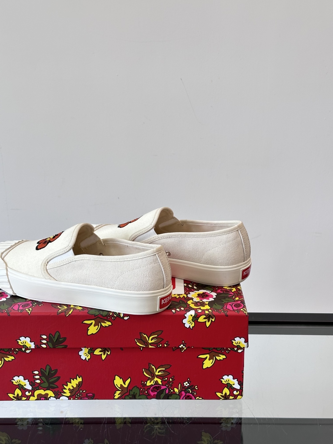 Kenzo Floral Canvas Slip-Ons Off-White