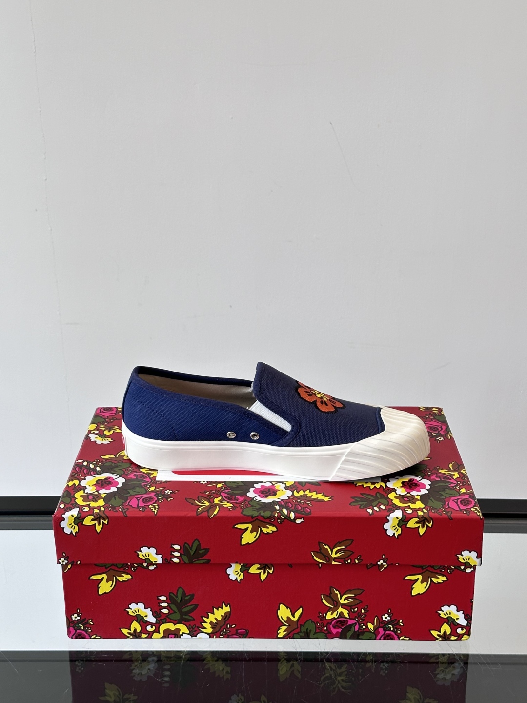 Kenzo Floral Slip-On Canvas Sneakers Navy
