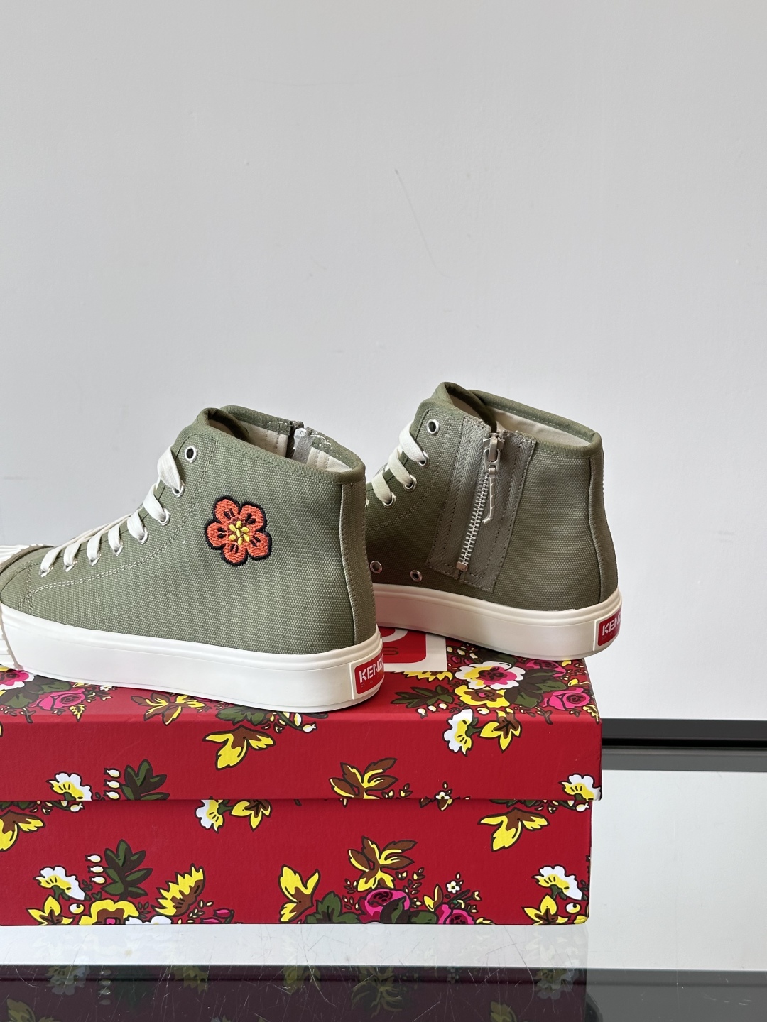 Kenzo Tiger Canvas High-Top Sneakers Olive