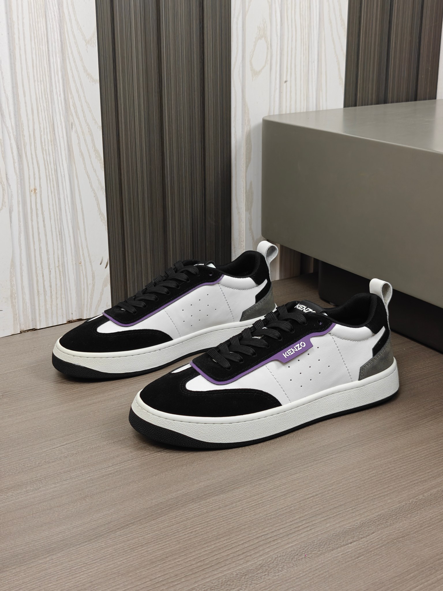 KENZO Men's Leather Sneakers Black/White/Purple
