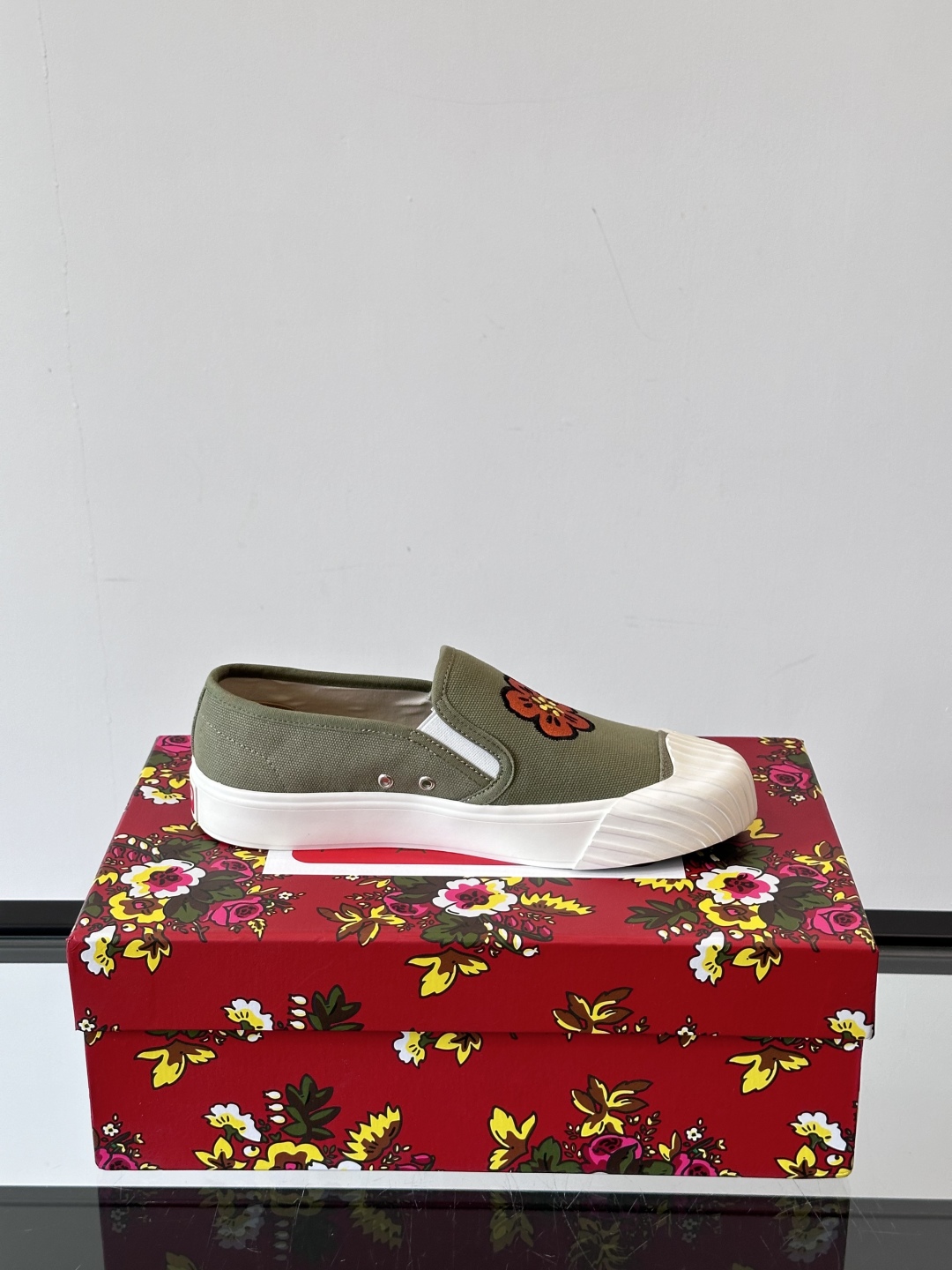 Kenzo Floral Slip-On Canvas Sneakers Olive