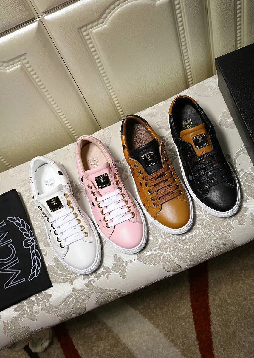 MCM Leather Low-Top Sneakers Gold Hardware Brown