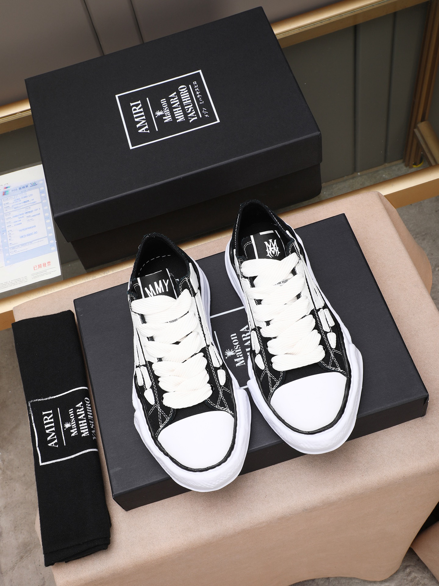 Maison Mihara Yasuhiro Bones Low-Top Sneakers Black/White
