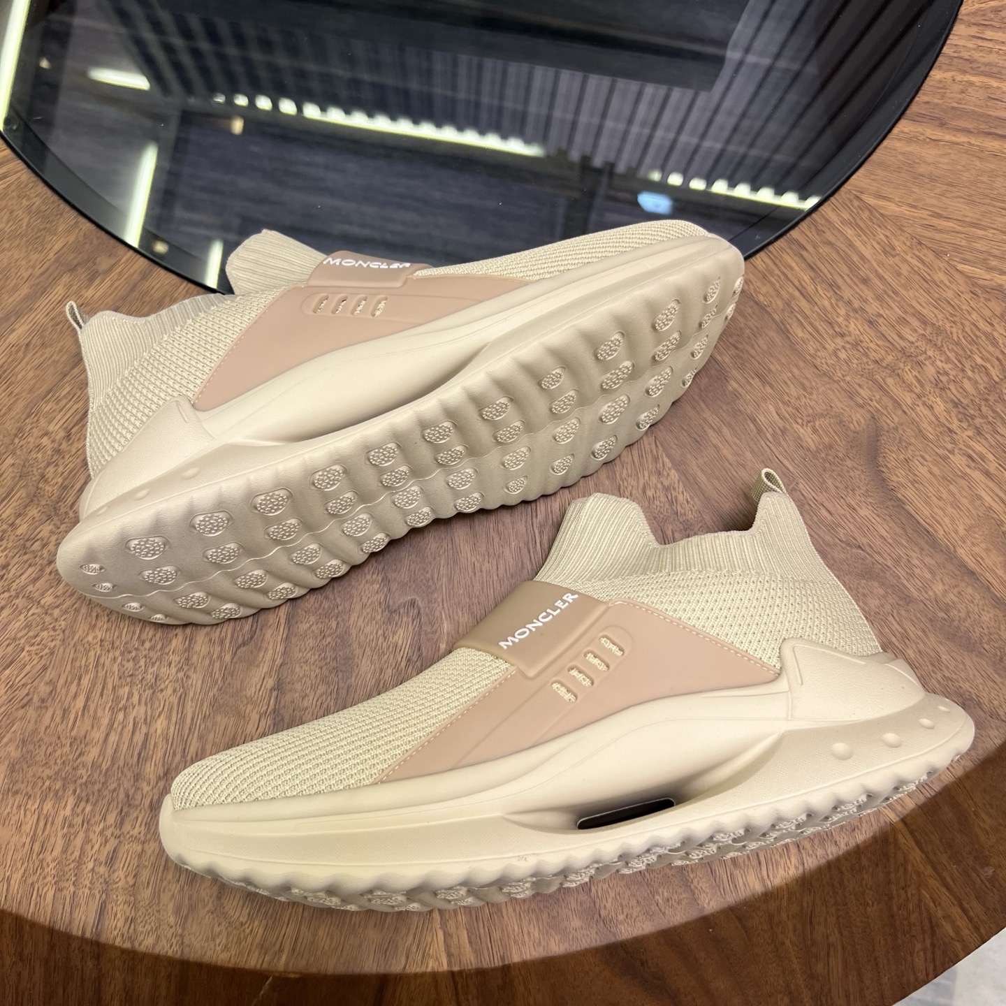 Moncler Knit Slip-On Sneakers Beige