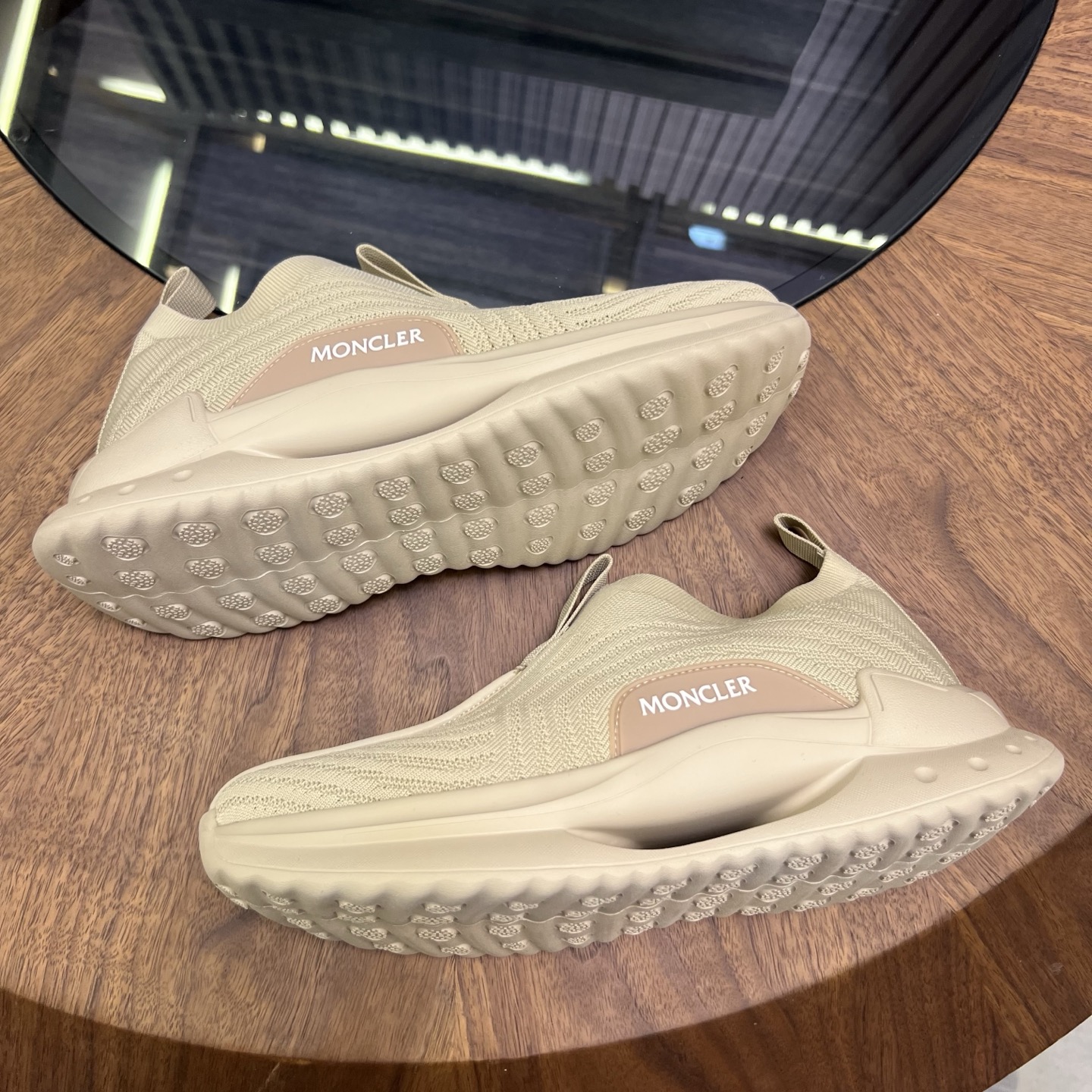 Moncler Knit Slip-On Sneakers Beige