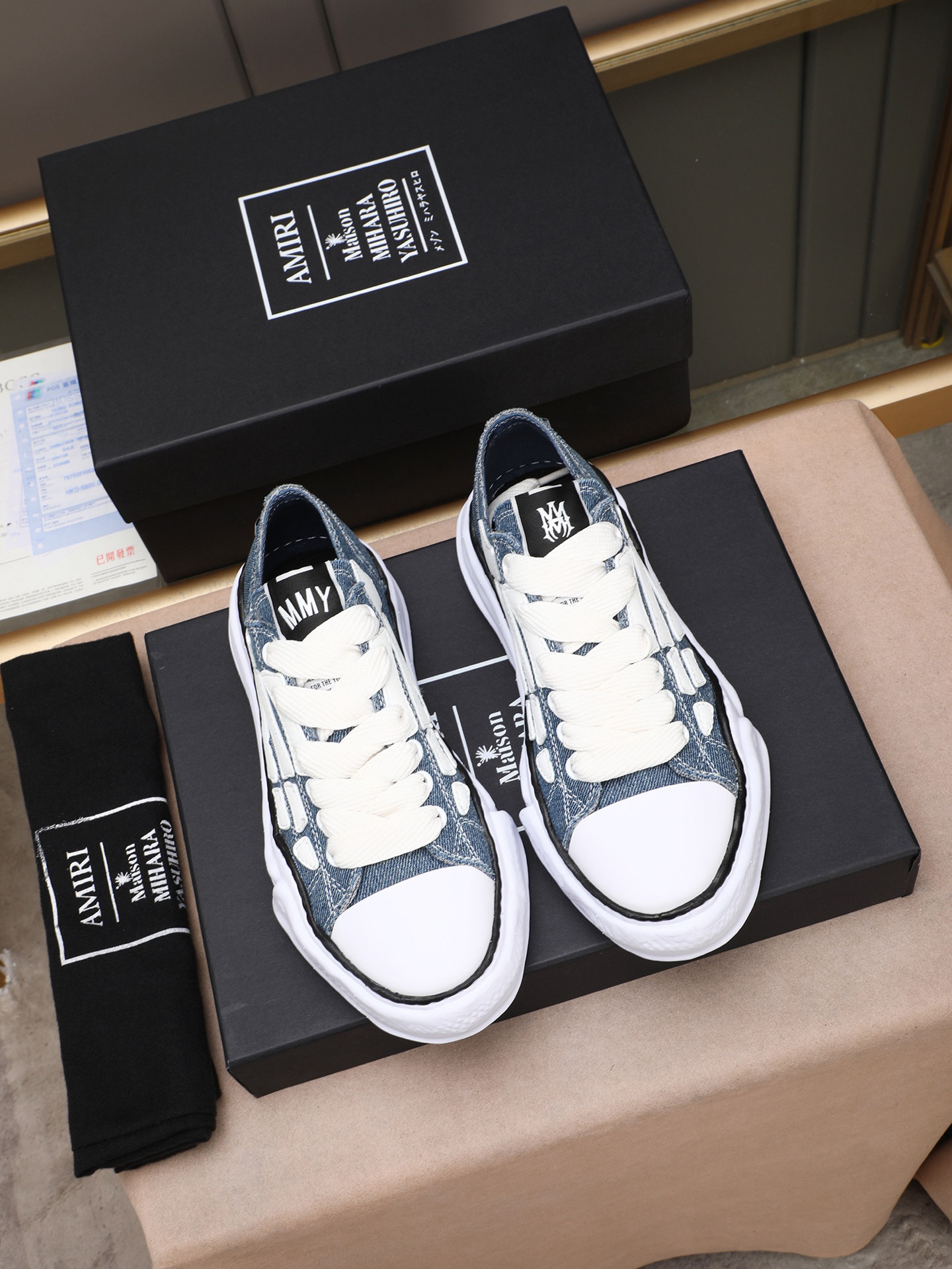 Maison Mihara Yasuhiro Bones Denim Sneakers Blue