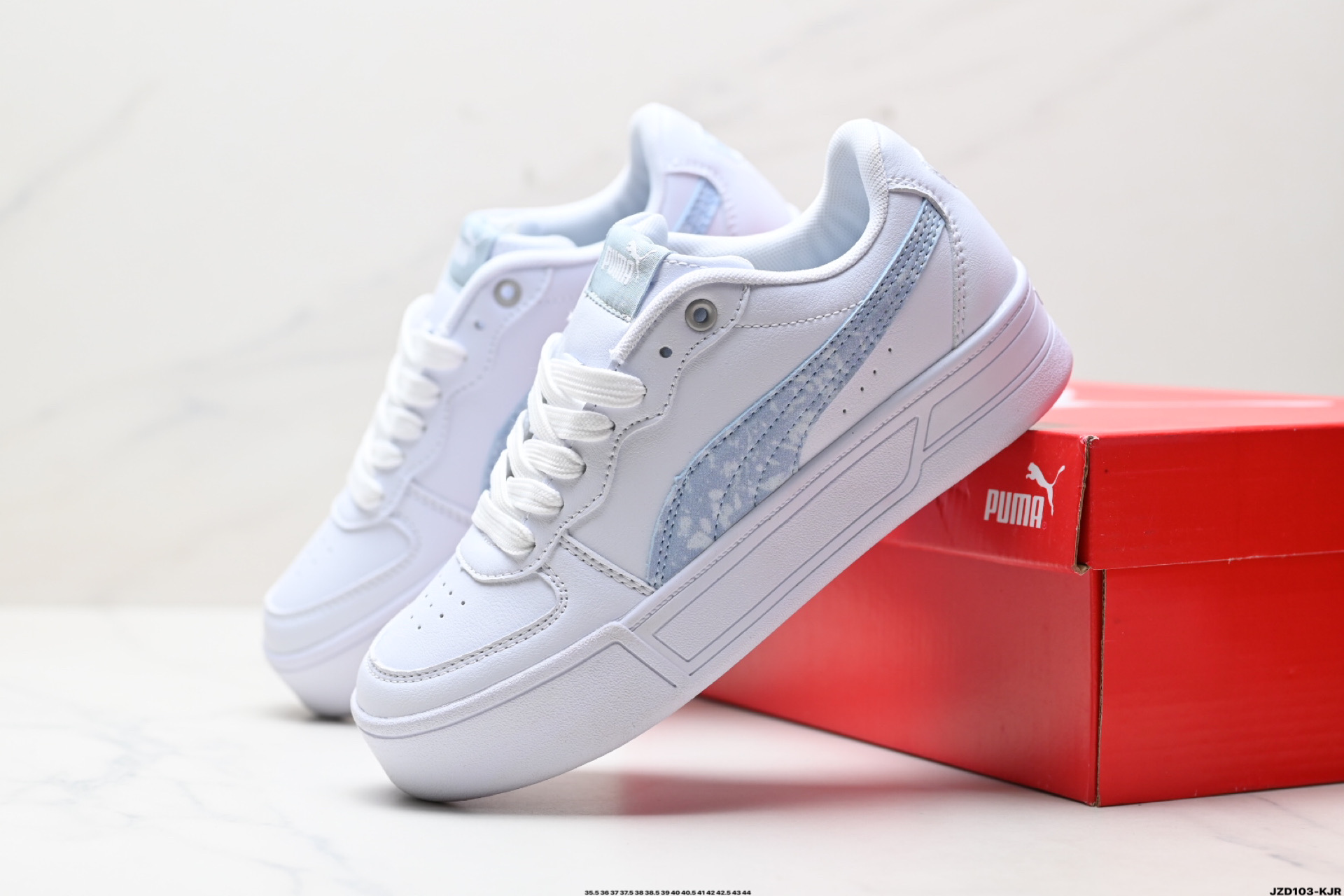 Puma Skye Leather Platform Sneaker White/Light Blue