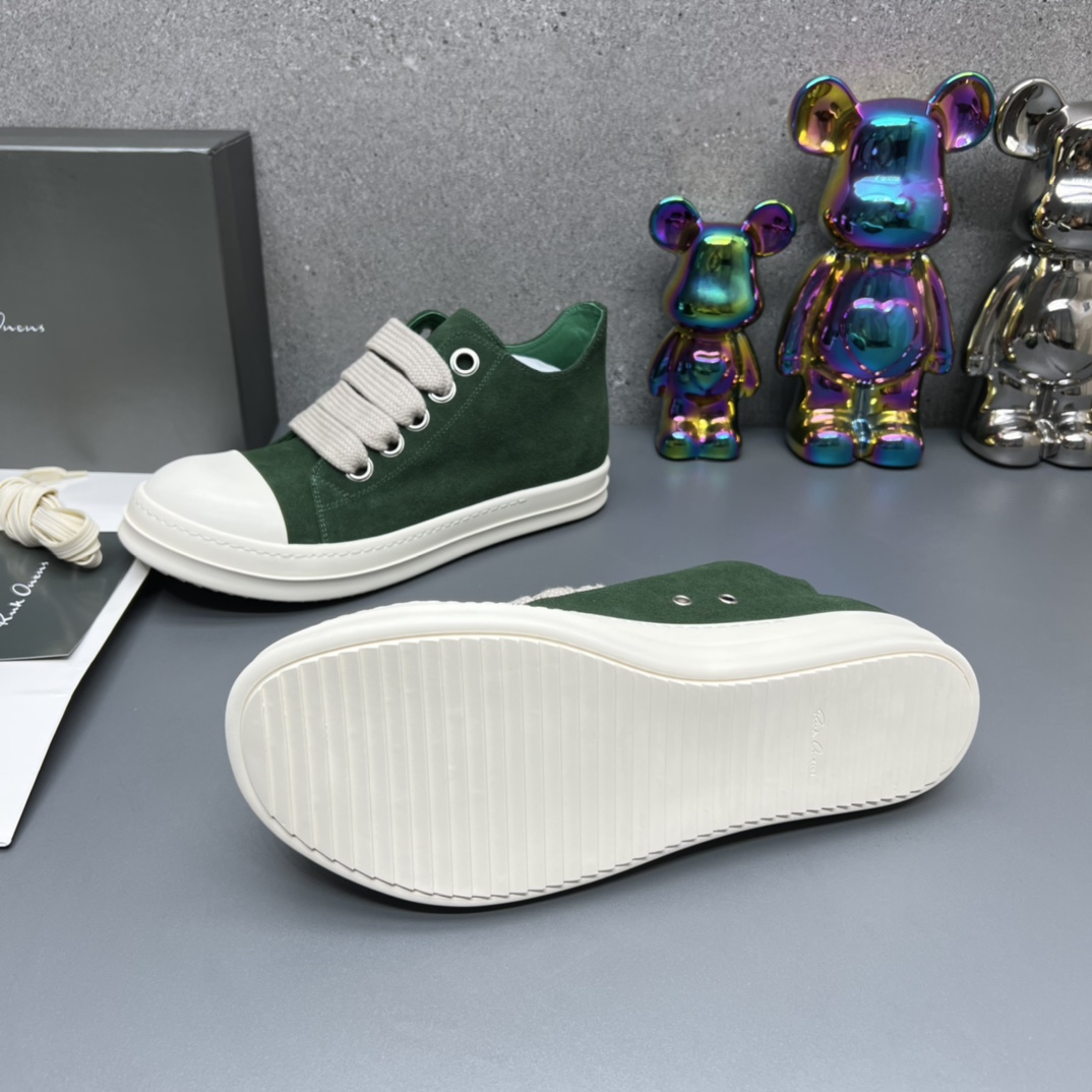 Rick Owens Minimalist Leather Low-Top Sneakers Green
