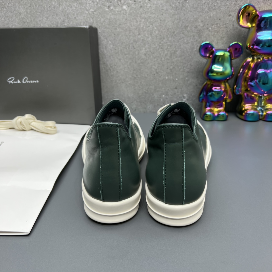 Rick Owens Leather Low-Top Sneakers Green