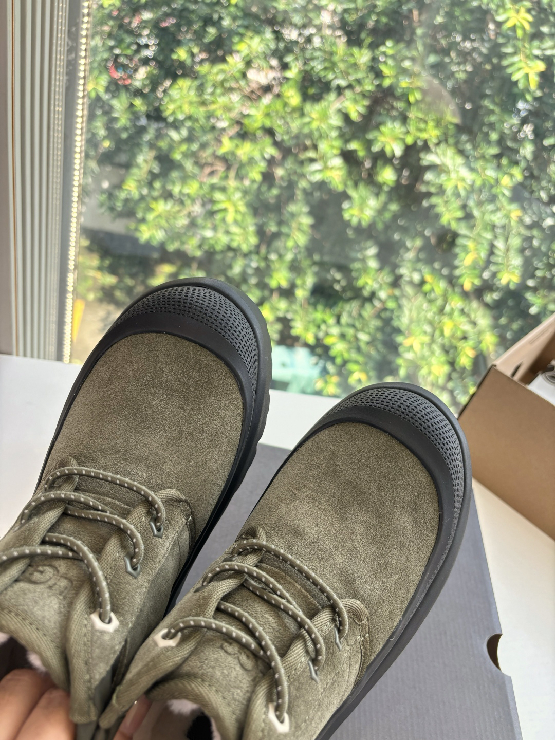 UGG Suede Wool-Lined Platform Boots Olive
